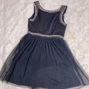 Love Reign Black Rhinestone Beaded Sleeveless Tulle Skirt Dress Juniors Size 7